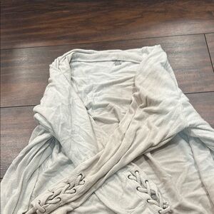 Light Gray Knit Cardigan with Lace-Up Detail